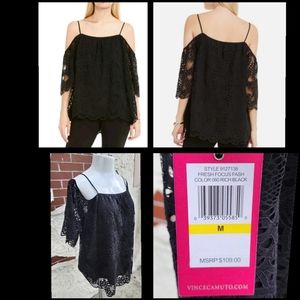 $109 New MEDIUM fit Large / XL ?? women VINCE CAMUTO black lace top blouse